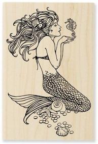 img 1 attached to Wood Handle Rubber Stamp with Mermaid Image by Stampendous