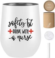 👩 safety 1st nurse gift - 12 oz stemless wine tumbler with lid and straw (white-nurse) for women логотип