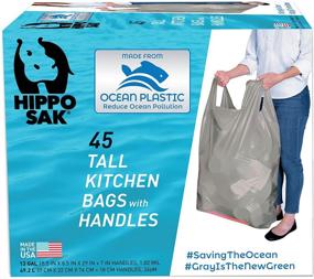 img 4 attached to 🌊 Environmentally Friendly Hippo Sak Tall Kitchen Bags: 45 Count, Made with Recycled Ocean Plastic