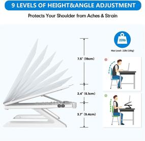 img 3 attached to 📚 Стенд для ноутбука AboveTEK Genie: регулируемый по высоте и углу, портативный стол для ноутбуков от 6" до 17", складывается как книга размером 11x11x1" - надежный, дополнительно - большая рабочая станция с 2 слотами для телефонов (белый)
