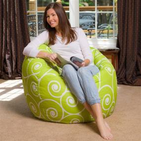 img 2 attached to 🪑 X-Large Posh Beanbags Lime and White Swirls Bean Bag Chair - 48in