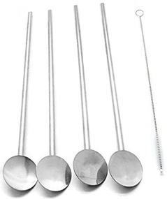 img 2 attached to 🥄 4-Pack of Stainless Steel Spoon Straws with Cleaning Brush - Reusable Drink Stirrers