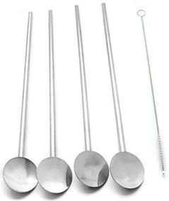 img 1 attached to 🥄 4-Pack of Stainless Steel Spoon Straws with Cleaning Brush - Reusable Drink Stirrers