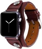 🔴 red leather cuff bracelet for apple watch 40mm 41mm 38mm series se/7/6/5/4/3/2/1, compatible iwatch band with stainless steel buckle, vintage strap jewelry accessory for men women (38/40/41mm) logo