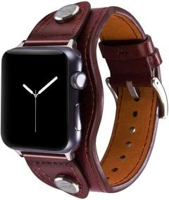 img 4 attached to 🔴 Red Leather Cuff Bracelet for Apple Watch 40mm 41mm 38mm Series SE/7/6/5/4/3/2/1, Compatible iwatch Band with Stainless Steel Buckle, Vintage Strap Jewelry Accessory for Men Women (38/40/41mm)