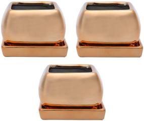 img 4 attached to 🌿 Copper Square Planters with Drainage Hole and Tray - Ideal for House Plants, Cactus, Flowers or Herbs - KRALIX Small Ceramic Set of Three