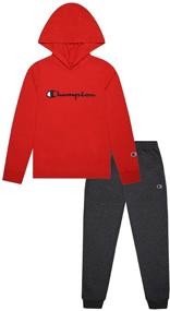 img 4 attached to 👕 Champion Kids Boys Long Sleeve Hooded and Crew Neck Tee Shirt with Fleece Jogger Sweatpant 2 Piece Set - Trendy Kids Clothes