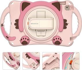 img 3 attached to BRAECN Kids Case for iPad Mini - Shockproof Silicone Protective Cover with Pencil Holder, Handle Grip, Hand Strap, Kickstand & Shoulder Strap - Pink (Fits iPad Mini 5/4/3/2/1) – Ideal for Boys and Girls