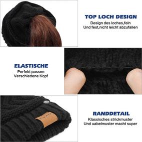 img 2 attached to 🧣 Pukavt 2 Pack Winter Warm Chunky Cable Mess Knit Ponytail Beanie Hat: Women's Trendy and Cozy Headwear