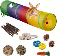 large bunny hideout tunnel and tube with chew toys for grinding teeth - mechkia rabbit toys with apple sticks, bamboo carrot, loofah, pine cones, and grass ball - ideal for rabbit, guinea pig, chinchilla, ferret, and rat логотип