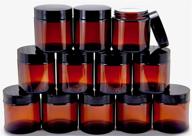 12-pack, 4 oz amber round glass jars by vivaplex - includes inner liners and black lids logo