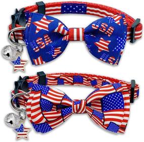 img 4 attached to Pohshido 2 Pack 4th of July Cat Collars: Patriotic Independence Day Kitty Accessories for Male Female Cats