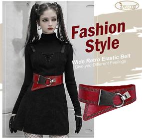 img 3 attached to 👗 JASGOOD Women's Fashion Vintage Wide Elastic Waist Belt for Dresses - Halloween/Christmas Belt with Rivets and Studs