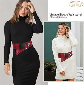 img 1 attached to 👗 JASGOOD Women's Fashion Vintage Wide Elastic Waist Belt for Dresses - Halloween/Christmas Belt with Rivets and Studs
