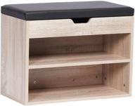 🪑 black/oak entryway bench with padded cushion and shoe cubby storage - srsc02m-o logo