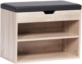 img 4 attached to 🪑 Black/Oak Entryway Bench with Padded Cushion and Shoe Cubby Storage - SRSC02M-O