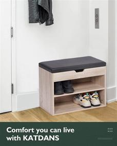 img 3 attached to 🪑 Black/Oak Entryway Bench with Padded Cushion and Shoe Cubby Storage - SRSC02M-O