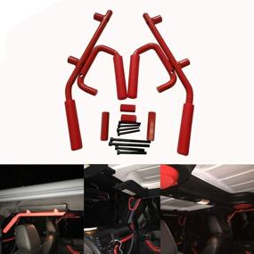 img 4 attached to Lantsun Front and Rear Grab Bar Handles for 2007-2017 Wrangler Unlimited 4 Door (4pcs) J039RED - Enhanced Wrangler Grip Bars