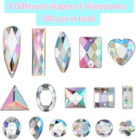 img 3 attached to 💎 Stunning 500 Piece Acrylic Sewing Crystal Rhinestones for Clothes Embellishment - Sew On Gems in Mixed Shapes and Crystal AB Color