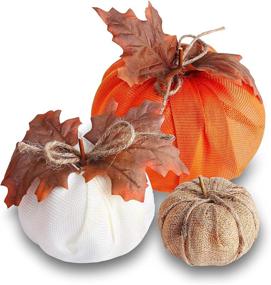 img 4 attached to BigOtters Burlap Pumpkin Trio - Festive Artificial Pumpkins & Maple Leaf Decor for Halloween, Fall & Thanksgiving