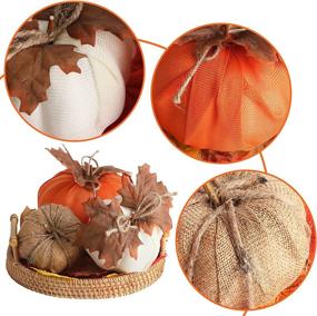 img 2 attached to BigOtters Burlap Pumpkin Trio - Festive Artificial Pumpkins & Maple Leaf Decor for Halloween, Fall & Thanksgiving