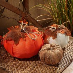 img 1 attached to BigOtters Burlap Pumpkin Trio - Festive Artificial Pumpkins & Maple Leaf Decor for Halloween, Fall & Thanksgiving