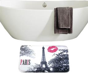 img 1 attached to 🗼 Chic Grey Paris Eiffel Tower Fabric Shower Curtain Set - 16 Piece Bath Mat Set, Contour Mat, Toilet Cover, with Peach Kiss Lips Print - Includes 12 Hooks