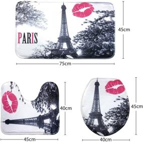 img 2 attached to 🗼 Chic Grey Paris Eiffel Tower Fabric Shower Curtain Set - 16 Piece Bath Mat Set, Contour Mat, Toilet Cover, with Peach Kiss Lips Print - Includes 12 Hooks