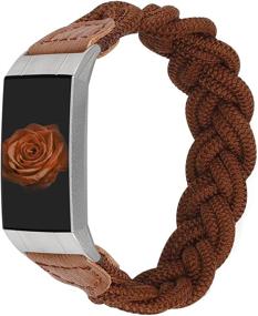 img 4 attached to 🌈 Wearlizer Elastic Braided Fabric Wristband Strap for Fitbit Charge 4/Charge 3 - Cute Stretchy Bracelet Accessory for Women (Brown, XS)