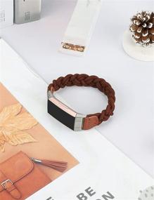 img 1 attached to 🌈 Wearlizer Elastic Braided Fabric Wristband Strap for Fitbit Charge 4/Charge 3 - Cute Stretchy Bracelet Accessory for Women (Brown, XS)