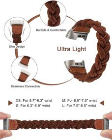 img 3 attached to 🌈 Wearlizer Elastic Braided Fabric Wristband Strap for Fitbit Charge 4/Charge 3 - Cute Stretchy Bracelet Accessory for Women (Brown, XS)