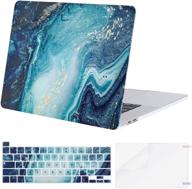 📘 mosiso macbook pro 16 inch case (2020/2019 release a2141) - touch bar & touch id compatible - creative wave marble hard shell case with keyboard cover & screen protector - blue logo