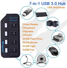 img 2 attached to 💻 High-Speed USB Hub, 4-Port USB 3.0 Hub with Independent LED Power Switches, USB Splitter 3.0 for Laptop and Computer