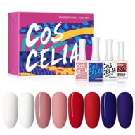 coscelia soak off gel nail polish set - 4 piece kit in classic blue, nude, red, and white shades - gift box included! logo