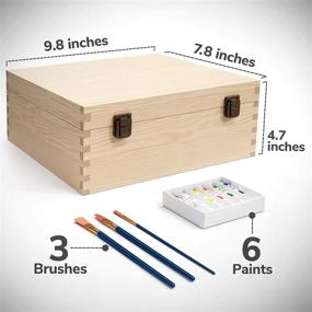 img 3 attached to 🎨 DIY Craft Unfinished Wooden Box with 6 Tubes of Paint and 3 Paintbrushes - Hinged Lid and Front Clasps - Decorative Storage Box, Photo Box - Dimensions: 9.8 x 7.8 x 4.7 Inches