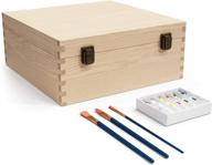 🎨 diy craft unfinished wooden box with 6 tubes of paint and 3 paintbrushes - hinged lid and front clasps - decorative storage box, photo box - dimensions: 9.8 x 7.8 x 4.7 inches logo