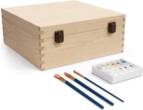 img 4 attached to 🎨 DIY Craft Unfinished Wooden Box with 6 Tubes of Paint and 3 Paintbrushes - Hinged Lid and Front Clasps - Decorative Storage Box, Photo Box - Dimensions: 9.8 x 7.8 x 4.7 Inches