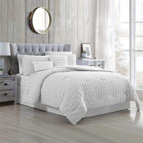img 4 attached to 🛏️ Modern Threads Kallan Seersucker King Comforter Set - 5-Piece, Elegant White Design
