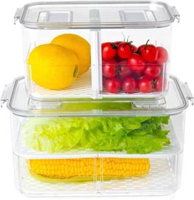 img 3 attached to 🥦 Stackable Fridge Produce Saver Containers with Lids and Removable Drain Tray - Food Storage Organizer for Refrigerator Kitchen, Drawers, Bins, and Baskets