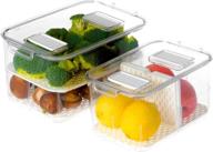 🥦 stackable fridge produce saver containers with lids and removable drain tray - food storage organizer for refrigerator kitchen, drawers, bins, and baskets логотип