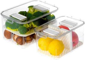 img 4 attached to 🥦 Stackable Fridge Produce Saver Containers with Lids and Removable Drain Tray - Food Storage Organizer for Refrigerator Kitchen, Drawers, Bins, and Baskets