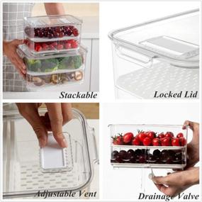 img 1 attached to 🥦 Stackable Fridge Produce Saver Containers with Lids and Removable Drain Tray - Food Storage Organizer for Refrigerator Kitchen, Drawers, Bins, and Baskets