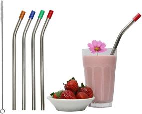 img 4 attached to 🥤 RAINIER Boba Smoothie Straws - Extra Wide, Reusable Stainless Steel Metal, Jumbo Size for Thick and Frozen Drinks, Set of 4 with Comfort Tips and Cleaning Brush (Angled, 3/8W x9.5L)