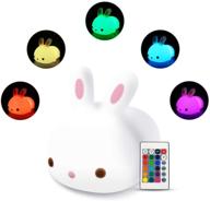 🐰 cute squishy bunny night light - silicone rabbit bunnies pets nursery with color-changing led decor sleep lamp. features touch sensor and remote control. ideal for kids, children, toddlers, babies, and girls. логотип