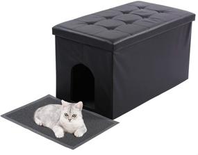 img 4 attached to 🐾 MEEXPAWS Extra Large Cat Litter Box Enclosure Furniture Hidden Bench with Waterproof Interior, Dog-Proof, Easy to Clean, Assembly, and Odor Control - Storage Cabinet
