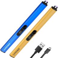 🕯️ 2 pack candle electric lighter: usb rechargeable arc flameless lighter, windproof & portable, no fuel needed, sleek design, triple safety – ideal for kitchen, camping, xmas – blue+gold logo