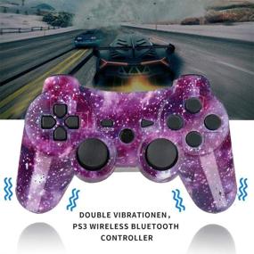 img 2 attached to 🎮 2 Pack Wireless Motion Sensing Dual Vibration Upgraded Gaming Controllers for Sony PlayStation 3 with Charging Cord - Blue+Purple