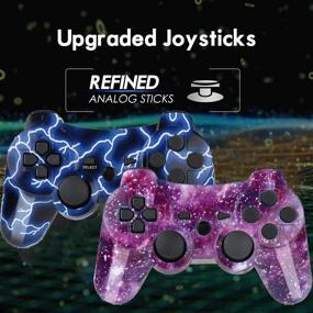 img 3 attached to 🎮 2 Pack Wireless Motion Sensing Dual Vibration Upgraded Gaming Controllers for Sony PlayStation 3 with Charging Cord - Blue+Purple