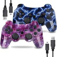 🎮 2 pack wireless motion sensing dual vibration upgraded gaming controllers for sony playstation 3 with charging cord - blue+purple logo
