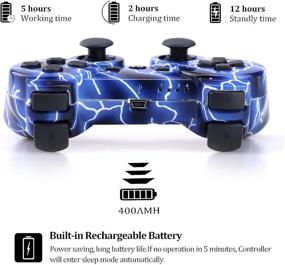 img 1 attached to 🎮 2 Pack Wireless Motion Sensing Dual Vibration Upgraded Gaming Controllers for Sony PlayStation 3 with Charging Cord - Blue+Purple